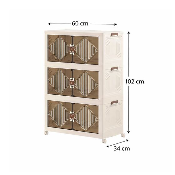 VESTA Πλαστική Ντουλάπα Αποθήκευσης 3όροφη 60x34x102cm με Διάφανα Πορτάκια και Ροδάκια