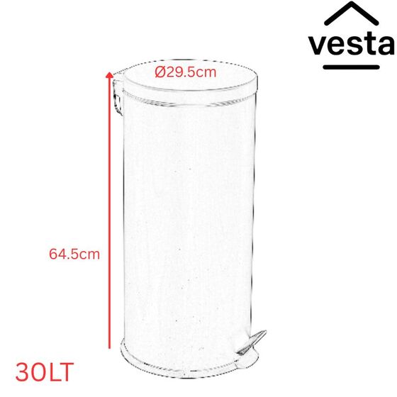 VESTA Κάδος Απορριμμάτων INOX  30lt Ø29.5x64.5cm SOFT CLOSE 3.25kg με Πεντάλ και Εσωτερικό Κάδο