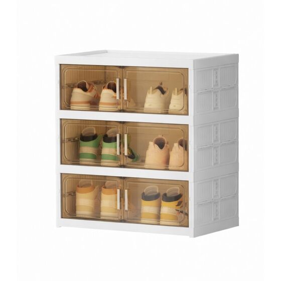 VESTA Παπουτσοθήκη 3όροφη 46x35x56cm 3.6kg με Ημιδιάφανα Πορτάκια Λευκό