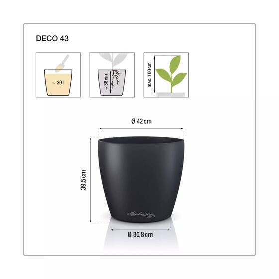 LECHUZA Cachepot Deco 43 Επιτραπέζια Γλάστρα Ø42x40cm Ανθρακί Γερμανίας