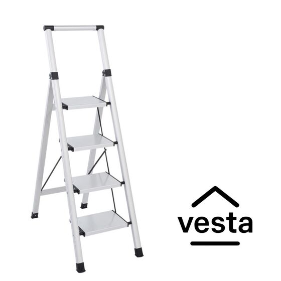 VESTA Σκαλοσκαμπό Αλουμινίου 39x86.8x131.8cm με4 Σκαλιά MAX Αντοχή Βάρους 150kg Βάρος 3.7kg Ασημί TIKO