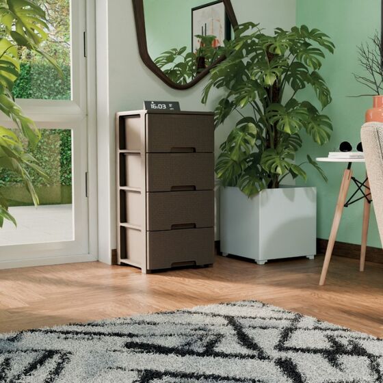 ARTPLAST Ιταλίας Συρταριέρα Πλαστική 4όροφη 39x38.5x80cm RATTAN HARMONY  Γκρι Καφέ