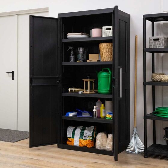 TOOMAX Ιταλίας GARAGE MEGA Πλαστική Ντουλάπα 89x54x190cm kg με 4 ράφια 5 Χώρους MAX Αντοχή 220kg BLACK Πιστοποίηση TUV/GS FASHION