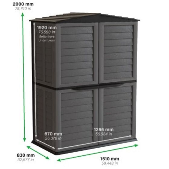 ARTPLAST Ιταλίας Αποθήκη Κήπου Βαρέως Τύπου Πλαστική 1.25m² 151x83x200cm 52kg 2000 Lt GARDEN SHED BASIC Γκρι - Ανθρακί
