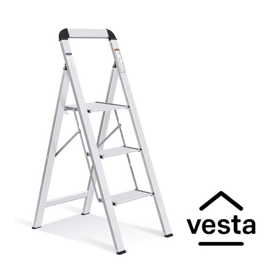 VESTA Σκαλοσκαμπό Αλουμινίου ΤΙΚΟ 39x69.7x109.2cm με 3 Σκαλιά MAX Αντοχή Βάρους 150kg Βάρος 3.2kg Ασημί