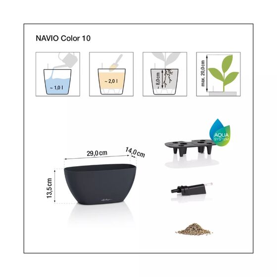 LECHUZA Navio Color 10 Επιτραπέζια Γλάστρα 29x14x14cm Αυτοποτιζόμενη με Δοχείο Φύτευσης Nutmeg Γερμανίας