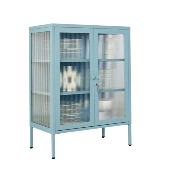STEELEN COLOR Μεταλλική Ντουλάπα 100x40x70cm Πάχους 0.8mm Εσωτερικού Χώρου με Τζάμι και Πόδια Baby Blue