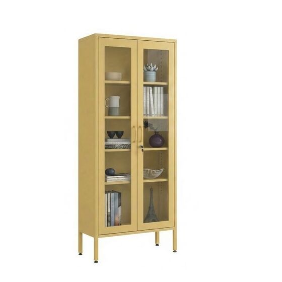 STEELEN COLOR Μεταλλική Ντουλάπα - Βιβλιοθήκη 80x35x190cm Πάχους 0.8mm Εσωτερικού Χώρου με Τζάμι και Πόδια Butter Yellow