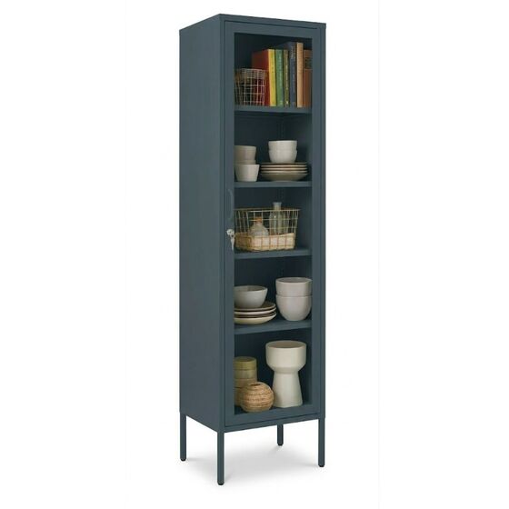 STEELEN COLOR Μεταλλική Ντουλάπα - Βιβλιοθήκη 50x35x190cm Πάχους 0.8mm Εσωτερικού Χώρου με Πόδια με Τζάμι Slate Grey