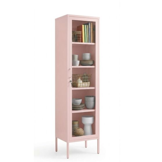 STEELEN COLOR Μεταλλική Ντουλάπα - Βιβλιοθήκη  50x35x190cm Πάχους 0.8mm Εσωτερικού Χώρου με Πόδια με Τζάμι Baby Pink