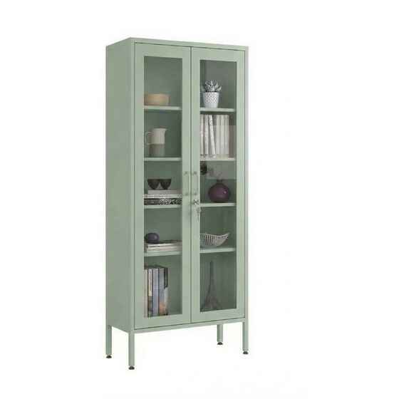 STEELEN COLOR Μεταλλική Ντουλάπα - Βιβλιοθήκη  80x35x190cm Πάχους 0.8mm Εσωτερικού Χώρου με Τζάμι και Πόδια Pastel Green