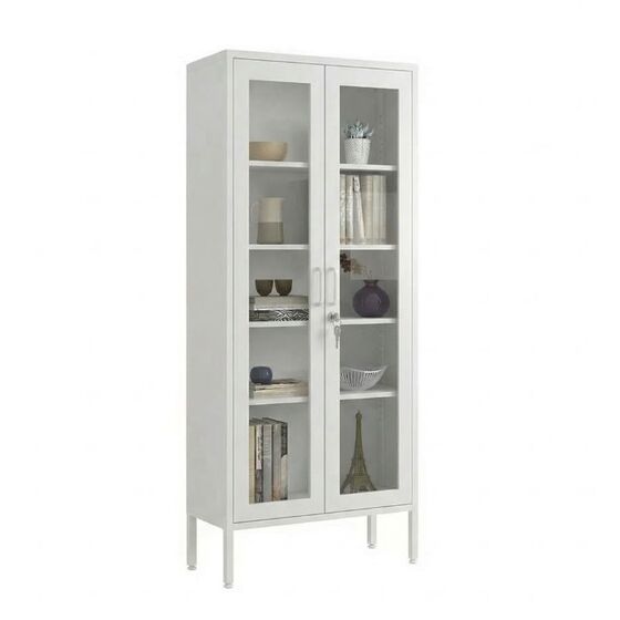 STEELEN COLOR Μεταλλική Ντουλάπα - Βιβλιοθήκη 80x35x190cm Πάχους 0.8mm Εσωτερικού Χώρου με Τζάμι και Πόδια White