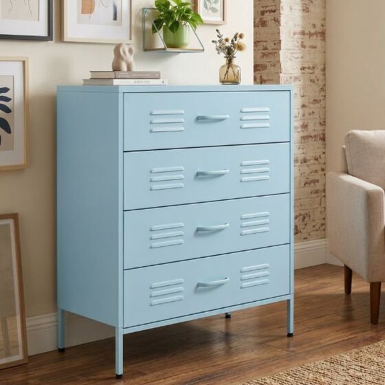 STEELEN COLOR Συρταριέρα 115x35x190cm Πάχους 0.8mm Εσωτερικού Χώρου με Πόδια Baby Blue