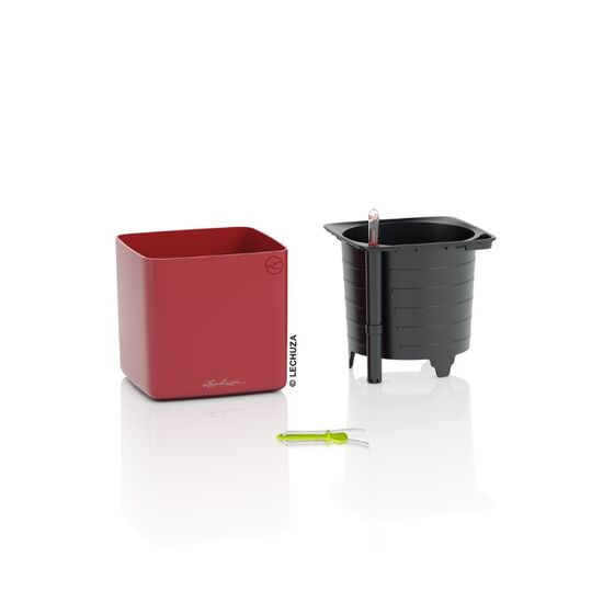 LECHUZA CUBE Premium 16 Επιτραπέζια Γλάστρα 17x17x16cm Αυτοποτιζόμενη με Εσωτερικό Δοχείο Scarlet Red Ματ Γερμανίας