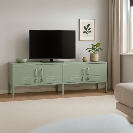 STEELEN COLOR Μεταλλικό Ντουλάπι - Έπιπλο Τηλεόρασης 160x45x55cm Πάχους 0.4mm Εσωτερικού Χώρου με Πόδια Pastel Green