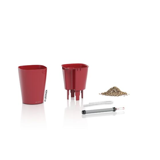 LECHUZA Mini Deltini Επιτραπέζια Γλάστρα 10x10x13cm Αυτοποτιζόμενη με Δοχείο Φύτευσης Scarlet Red Ματ Γερμανίας