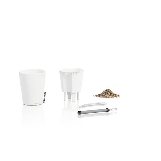 LECHUZA Mini Deltini Επιτραπέζια Γλάστρα 10x10x13cm Αυτοποτιζόμενη με Δοχείο Φύτευσης Λευκή Ματ Γερμανίας