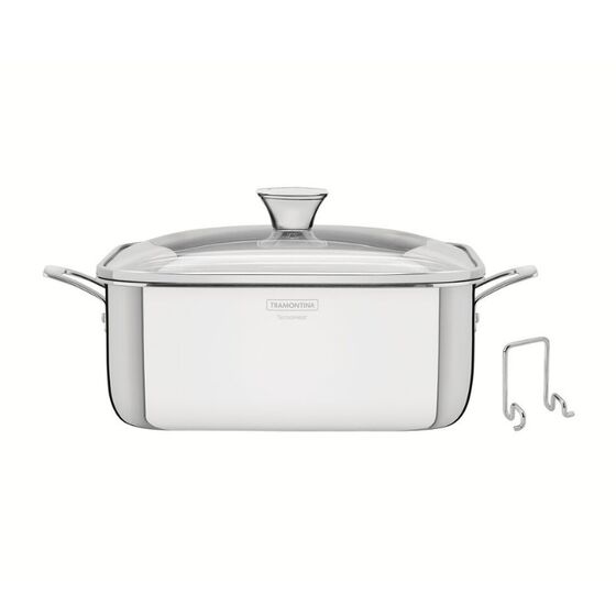 TRAMONTINA Τετράγωνη Κατσαρόλα Grano Tri-Ply Body 24cm 4L Ανοξείδωτο Ατσάλι με Γυάλινο Καπάκι & Βάση Στήριξης Ø24x15.1cm 4L 2.3kg