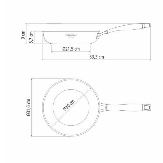 TRAMONTINA Τηγάνι Grano Induction Ø31.6x9cm 3.4L Tri-Ply Body Ανοξείδωτο Ατσάλι με Γραφίτη Κεραμική Επίστρωση 1.42kg