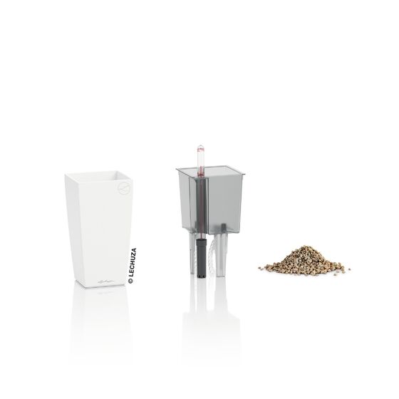 LECHUZA Mini-Cubi Επιτραπέζια Γλάστρα 9.5x9.5x18.5cm Αυτοποτιζόμενη με Δοχείο Φύτευσης Λευκή Ματ Γερμανίας