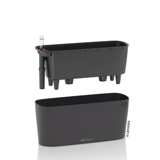 LECHUZA Delta20 Επιτραπέζια Γλάστρα 40x14.6x18cm Αυτοποτιζόμενη με Δοχείο Φύτευσης Basalt Grey Ματ Γερμανίας RedDot Award 2009/Designpreis Deutchland 2010