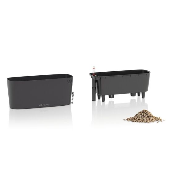 LECHUZA Delta20 Επιτραπέζια Γλάστρα 40x14.6x18cm Αυτοποτιζόμενη με Δοχείο Φύτευσης Basalt Grey Ματ Γερμανίας RedDot Award 2009/Designpreis Deutchland 2010