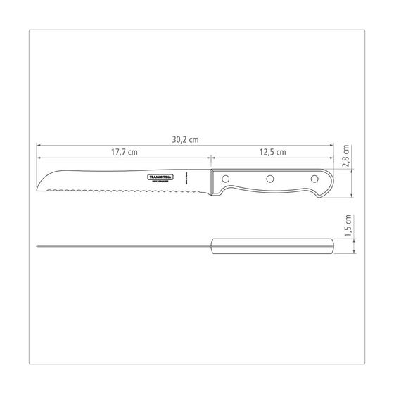 TRAMONTINA Μαχαίρι Ψωμιού με Οδοντωτή Λεπίδα 17.7cm  (7") και Ξύλινη Χειρολαβή  Polywood