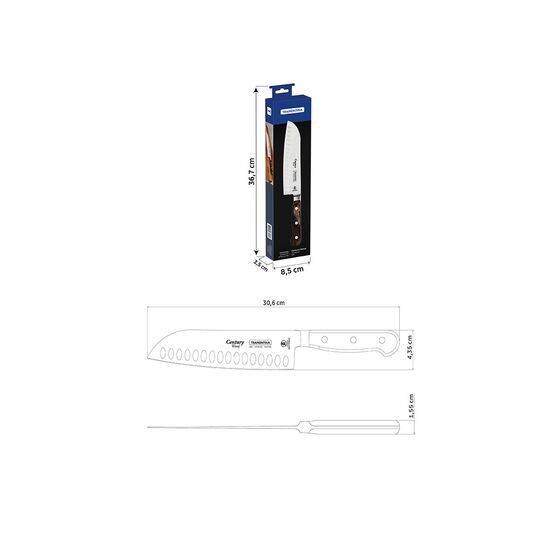 TRAMONTINA Μαχαίρι Santoku με Λεία Λεπίδα 18cm ("7") και Ξύλινη Χειρολαβή Century Wood