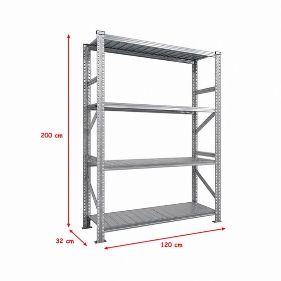 Metalsistem Dexion Γαλβανιζέ Ραφιέρα 120x32x200cm Αντοχή 180kg / Ράφι με 4 Ράφια