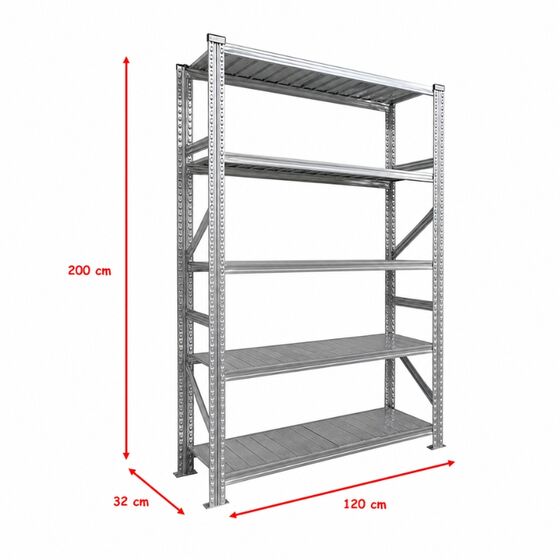 Metalsistem Dexion Γαλβανιζέ Ραφιέρα 120x32x200cm Αντοχή 160kg / Ράφι με 5 Ράφια