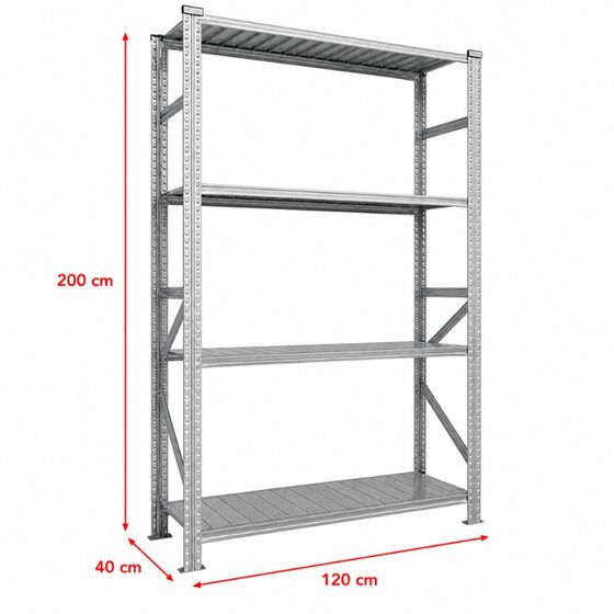 Metalsistem Dexion Γαλβανιζέ Ραφιέρα 120x40x200cm Αντοχή 180kg / Ράφι με 4 Ράφια