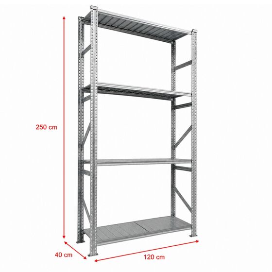 Metalsistem Dexion Γαλβανιζέ Ραφιέρα 120x40x250cm Αντοχή 180kg / Ράφι με 4 Ράφια