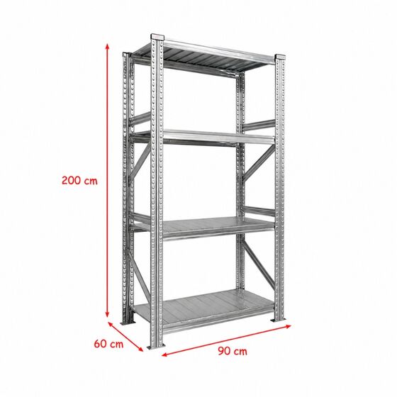 Metalsistem Dexion Γαλβανιζέ Ραφιέρα 90x60x200cm Αντοχή 155kg / Ράφι με 4 Ράφια