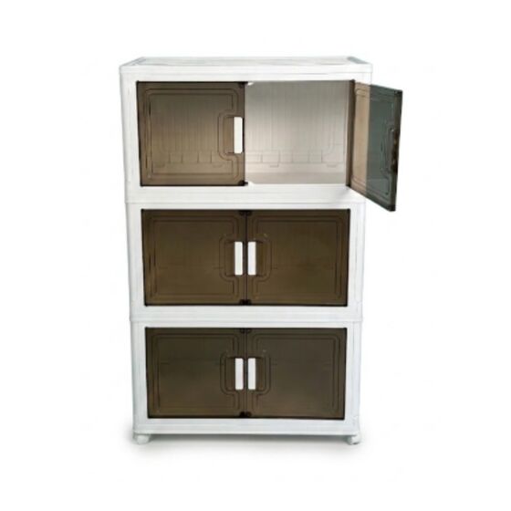 VESTA Πλαστική Ντουλάπα Αποθήκευσης 3όροφη 55x32x94cm 5kg με Ημιδάφανα Πορτάκια και Ροδάκια