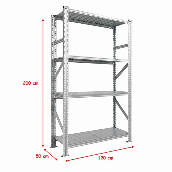 Metalsistem Dexion Γαλβανιζέ Ραφιέρα 120x50x200cm Αντοχή 130kg / Ράφι με 4 Ράφια