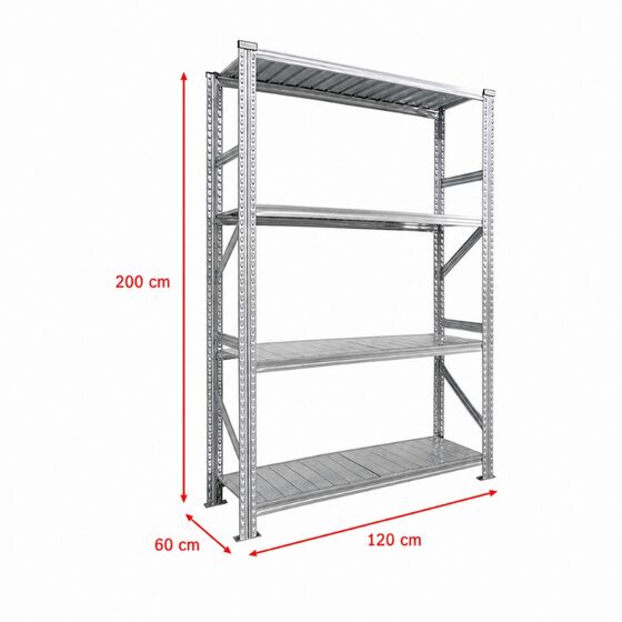 Metalsistem Dexion Γαλβανιζέ Ραφιέρα 120x60x200cm Αντοχή 130kg / Ράφι με 4 Ράφια
