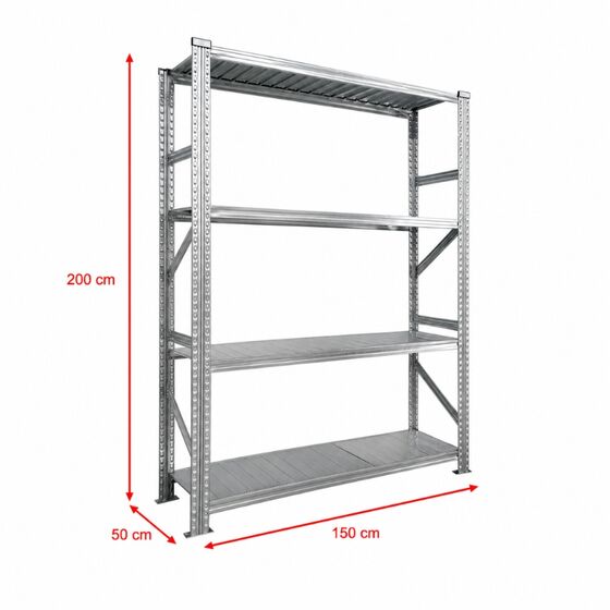 Metalsistem Dexion Γαλβανιζέ Ραφιέρα 150x50x200cm Αντοχή 150kg / Ράφι με 4 Ράφια