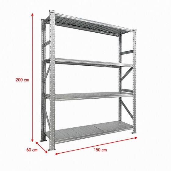 Metalsistem Dexion Γαλβανιζέ Ραφιέρα 150x60x200cm Αντοχή 140kg / Ράφι με 4 Ράφια