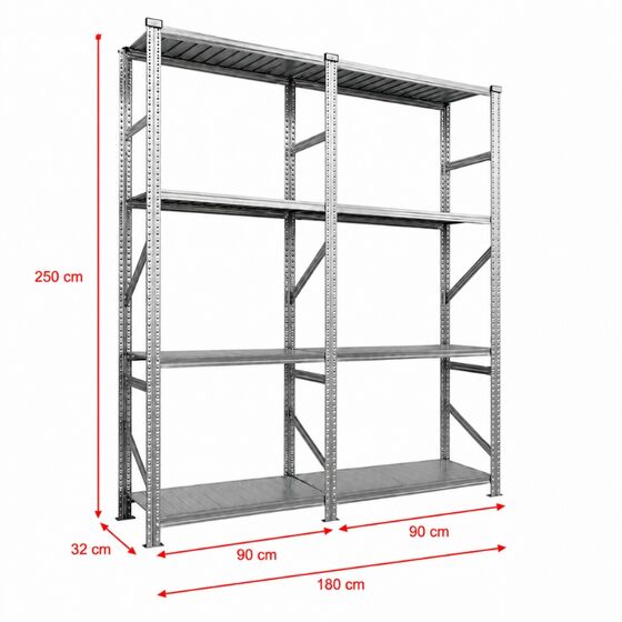 Metalsistem Dexion Γαλβανιζέ Ραφιέρα 180x32x250cm Αντοχή 195kg / Ράφι με 8 Ράφια Max Αντοχή 1560kg