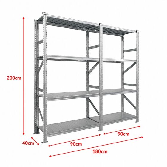 Metalsistem Dexion Γαλβανιζέ Ραφιέρα 180x40x200cm Αντοχή 180kg / Ράφι με 8 Ράφια Max Αντοχή 1440kg