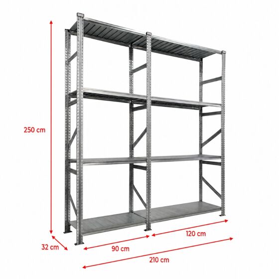 Metalsistem Dexion Γαλβανιζέ Ραφιέρα 210x32x250cm Αντοχή 160kg / Ράφι με 8 Ράφια Max Αντοχή 1280kg
