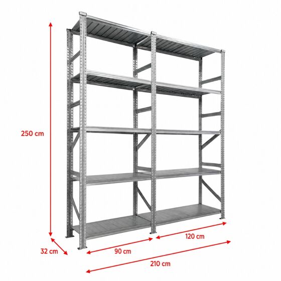 Metalsistem Dexion Γαλβανιζέ Ραφιέρα 210x32x250cm Αντοχή 160kg / Ράφι με 10 Ράφια Max Αντοχή 1600kg