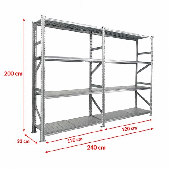 Metalsistem Dexion Γαλβανιζέ Ραφιέρα 240x32x200cm Αντοχή 160kg / Ράφι με 8 Ράφια Max Αντοχή 1280kg