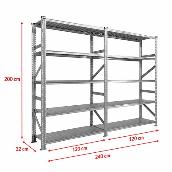 Metalsistem Dexion Γαλβανιζέ Ραφιέρα 240x32x200cm Αντοχή 160kg / Ράφι με 10 Ράφια Max Αντοχή 1600kg