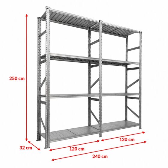 Metalsistem Dexion Γαλβανιζέ Ραφιέρα 240x32x250cm Αντοχή 160kg / Ράφι με 8 Ράφια Max Αντοχή 1280kg