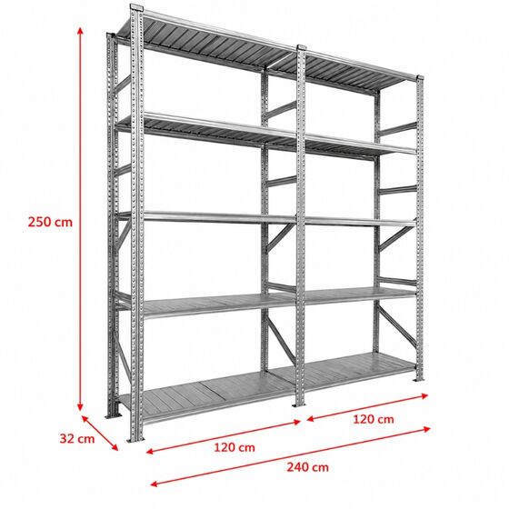 Metalsistem Dexion Γαλβανιζέ Ραφιέρα 240x32x250cm Αντοχή 160kg / Ράφι με 10 Ράφια Max Αντοχή 1600kg