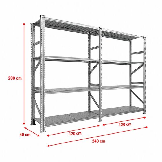 Metalsistem Dexion Γαλβανιζέ Ραφιέρα 240x40x200cm Αντοχή 150kg / Ράφι με 8 Ράφια Max Αντοχή 1200kg