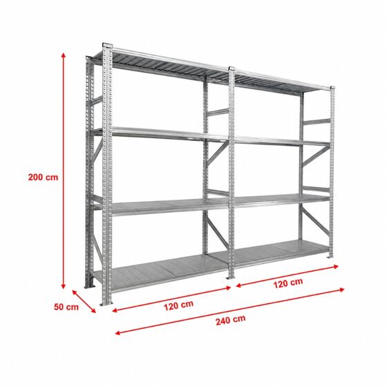 Metalsistem Dexion Γαλβανιζέ Ραφιέρα 240x50x200cm Αντοχή 130kg / Ράφι με 8 Ράφια Max Αντοχή 1040kg