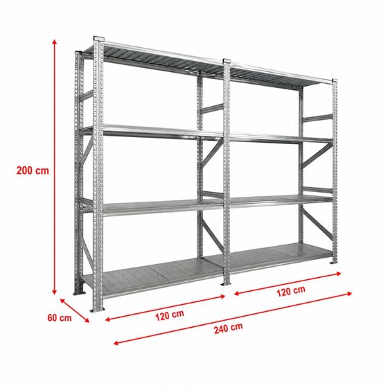 Metalsistem Dexion Γαλβανιζέ Ραφιέρα 240x60x200cm Αντοχή 130kg / Ράφι με 8 Ράφια Max Αντοχή 1040kg