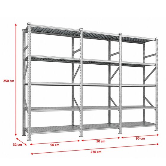 Metalsistem Dexion Γαλβανιζέ Ραφιέρα 270x32x250cm Αντοχή 195kg / Ράφι με 18 Ράφια Max Αντοχή 3510kg